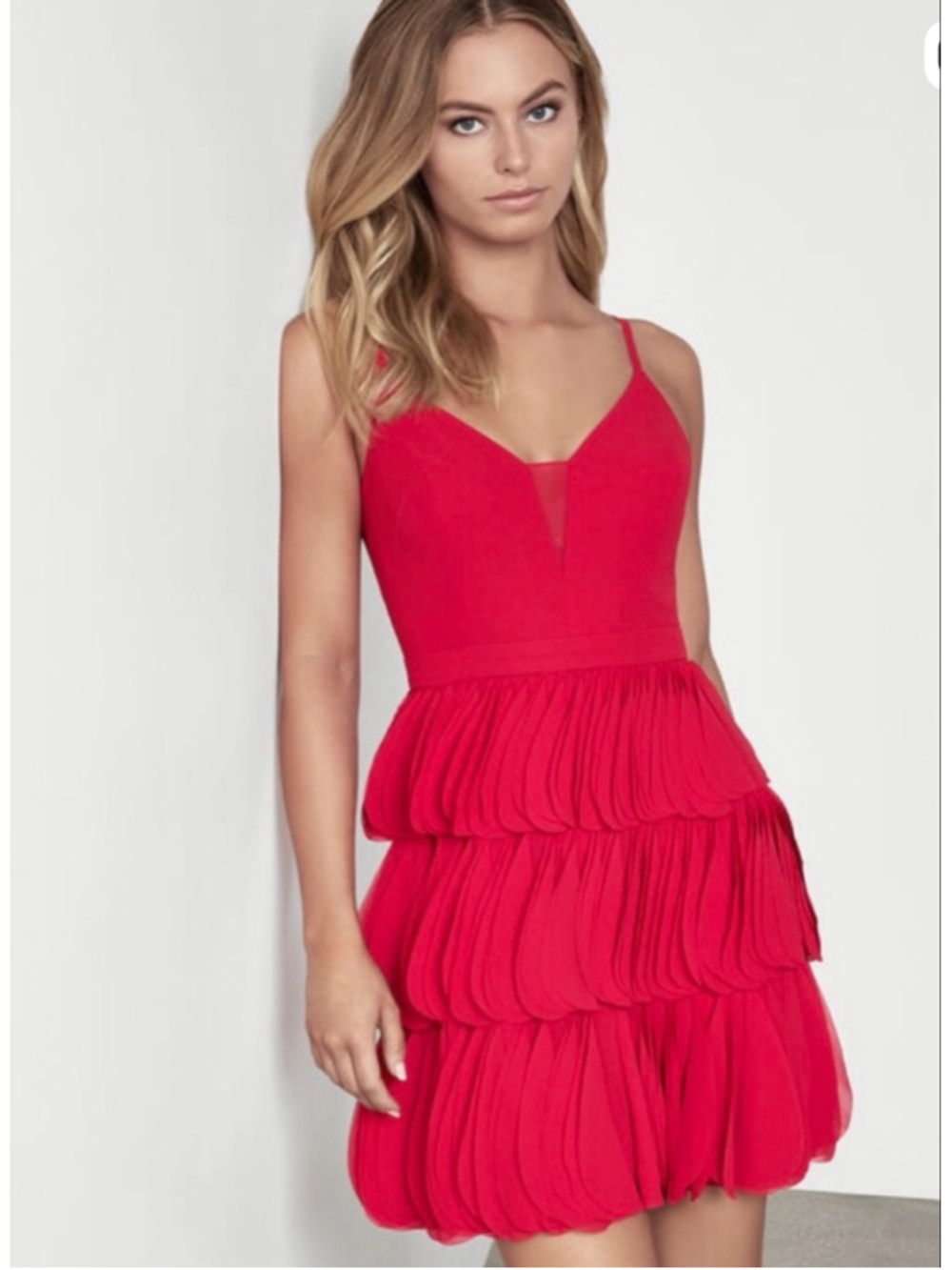 BCBG Maxazria mini dress red chiffon tiered ruffles petals fairy boho coquette 2